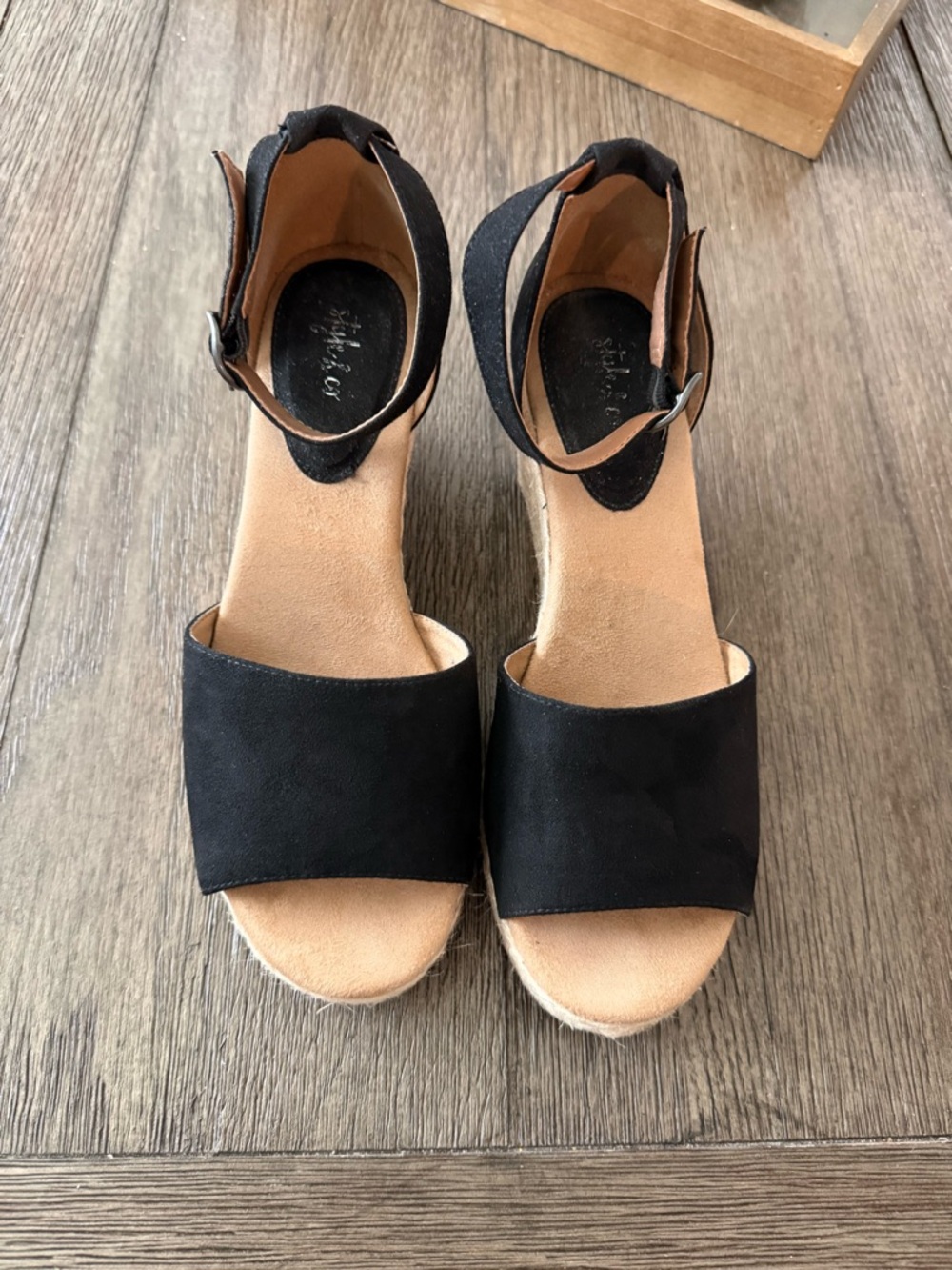 Style & Co. Black Ankle-Strap Espadrille Wedge Sandals